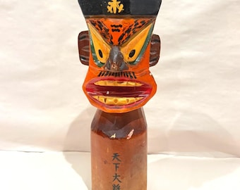 Hand Carved Wood Korean Jangseung Style Totem Guardian Statue Painted Asian