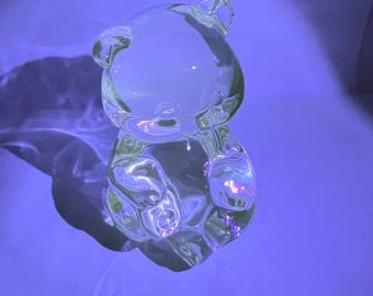 Fenton helderglazen beeldje zittende beer 3,75 inch (uv mangaan)