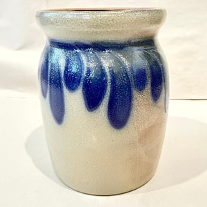 Beaumont Brothers Pottery 1992 Salt Glaze Stoneware Crock Cobalt Drip Decoration