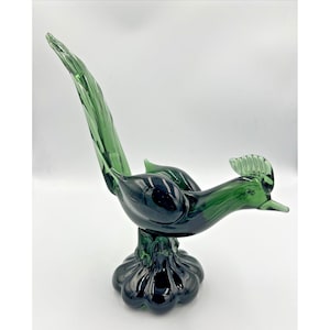 Murano Emerald Green Glass Pheasant Figurine Italian Art