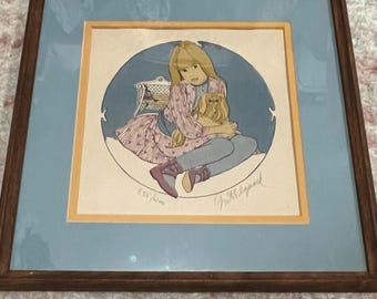 Origineel ondertekende zeefdruk-335/400 Greta Elgaard Childhood Suite Girl & Dog met COA- Vintage