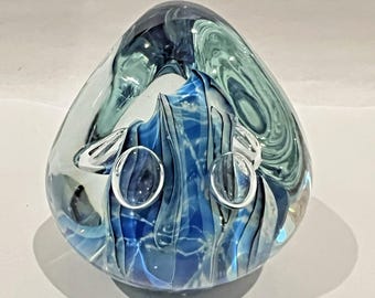 Vintage Eickholt Art glazen presse-papier 1997 RMO-S blauw abstract gesigneerd