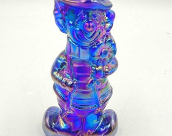 Figura de carnaval de Virgil, payaso de dos caras, azul cobalto y amatista, de Boyd Art Glass.