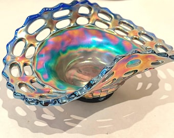 Fenton Open Lace Edge Basketweave Amethyst Carnival Glass Bowl c.1910 Antique