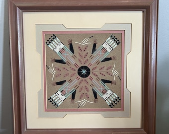 Navajo Sand Painting Signed Hayes Foutz Trading Co. Shiprock NM Vintage Art