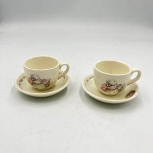 Wedgwood Mrs Tiggy-Winkle Cup Saucer Set 2 Beatrix Potter England Vintage AS IS