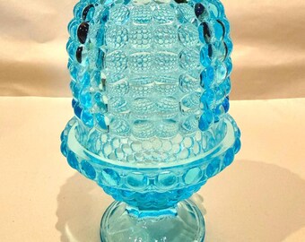 Viking Glass Thousand Eye Fairy Lamp Aqua Spring Blue MCM 1960s RARE HTF