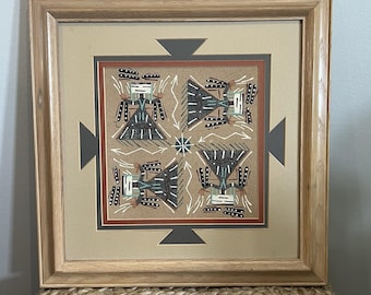 Navajo Sand Painting Wall Art Signed Foster Neutral Beautiful Unique