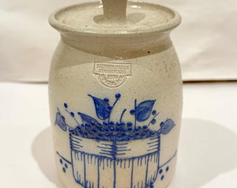 Crock Jar met deksel van Salmon Falls aardewerk 1996 Blueberry Basket Dee Burdick