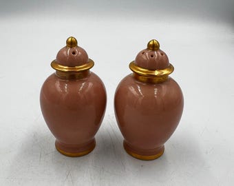 Fitz & Floyd Versailles Zoutpeperstel Perzikpaars goudgemberpotje FF