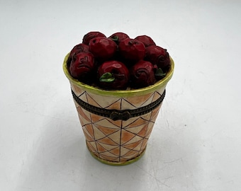 Jim Shore Heartwood Creek Apple Basket Hinged Trinket Box 2006 Enesco Folk Art