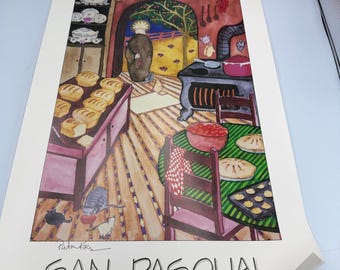 Patricia Krug-Stewart San Pasqual ondertekende poster 1988 Cafe Pasqual's Santa Fe