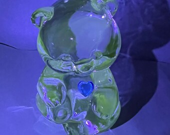Fenton geboortesteen december geboortesteen beer turkooisgroen UV-gloed beeldje kunstglas