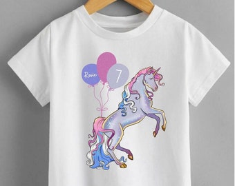 Personalised Birthday T-shirt Gift for Girl, Personalised Unicorn Birthday  T-shirt Any Name Any Age, Rainbow T shirt
