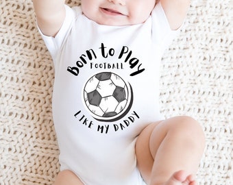 Nacido para jugar al fútbol traje de cuerpo de bebé, nuevo bebé, regalo de niño bebé, chaleco de niña