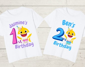 Personalised Birthday Shark T-shirt, Any Age Any Name, Boys birthday top, Girls birthday top