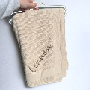 Personalised Knitted Baby Blanket, Beige Knitted baby Blanket, Snuggle Blanket, Pram Blanket, Cot Blankets, baby shower gift, newborn gift