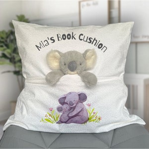 Children&#39;s Reading Cushion, Personalised Cushions, Children&#39;s, Koala Soft toy Reading Gift