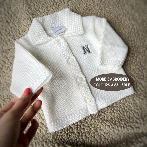 Personalised white Baby cardigan, White Knitted Cardigan, Newborn white cardigan, white christening cardigan, baptism cardigan