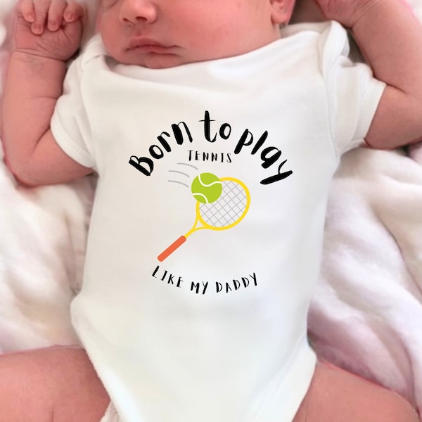 Born To Play Tennis baby body suit,Baby Grow Tennis Design, Baby Boy gift, Baby Girl Vest, Expecting Parents Tennis gift