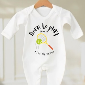 Born To Play tennis baby body suit, new Baby, Baby Boy gift, Baby Girl Vest, Customised Tennis Baby vest