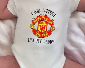 Manchester United Baby bodysuit, voetbal baby bodysuit, nieuwe baby, babyjongen cadeau, babymeisje vest, man U bodysuit, voetbalclub bodysuit