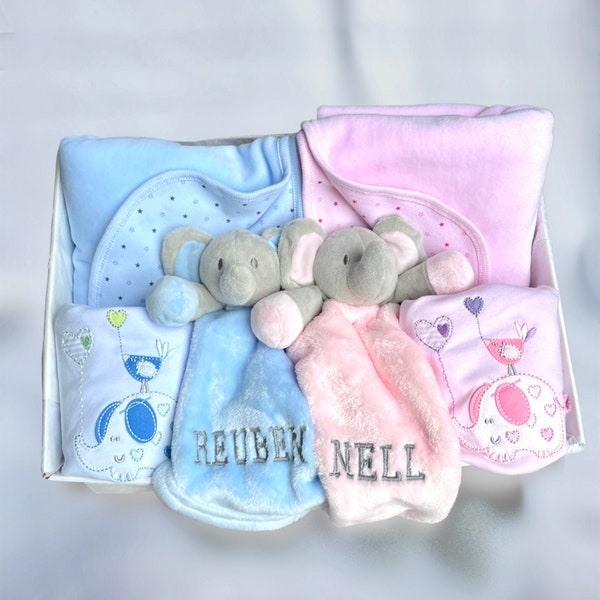 Baby Zwilling Geschenke, Elefant Baby Geschenk, Baby Geschenk Korb, Zwilling Baby Dusche, Zwilling Baby Mädchen, Zwilling Baby Jungen, personalisierte Zwillinge Baby Geschenk