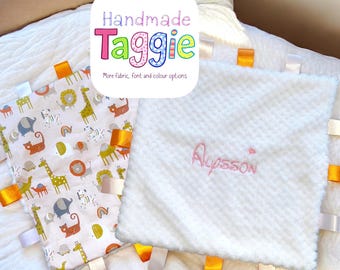 Baby Sensory blanket, baby Taggie, Newborn baby gift, Customised baby gift, Baby lovey, Snuggle tag blanket, cuddle buddy