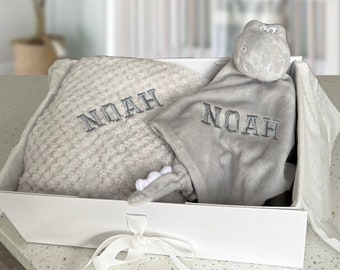 Personalised Blanket & baby comforter gift, Baby boy gift, new born  baby hamper,  Personalised baby shower gift, dinosaur comforter