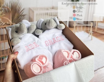 Baby Twin Gift set Box, Elephant Baby Gift, Baby Gift Hamper, twin baby shower, twin baby girls, twin baby boys, personalised twins gift