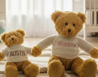 Orsetto di peluche personalizzato, nome ricamato, ricordo per neonati.