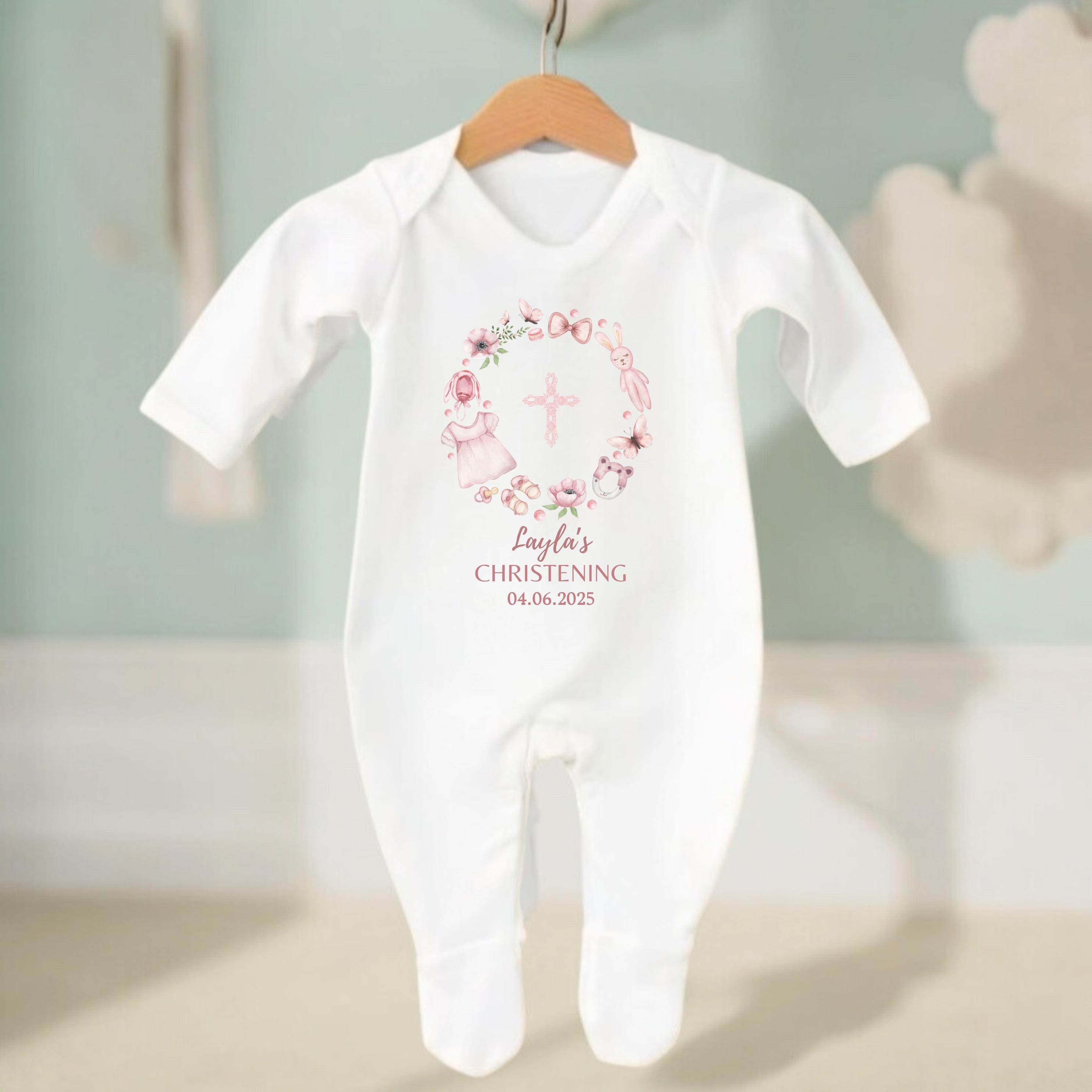 Personalized Christening Bodysuit, Baptism Baby Grow, Cotton Sleepsuit