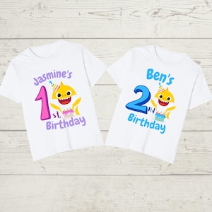 Personalised Birthday Baby Shark T-shirt, Baby Shark Party, Birthday top for children, Any Name Any Age