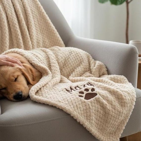 Personalised Grey pet blanket dog, cat puppy, kitten, pet soft waffle blanket, Custom name blanket for pet, dog blankets, puppy blanket