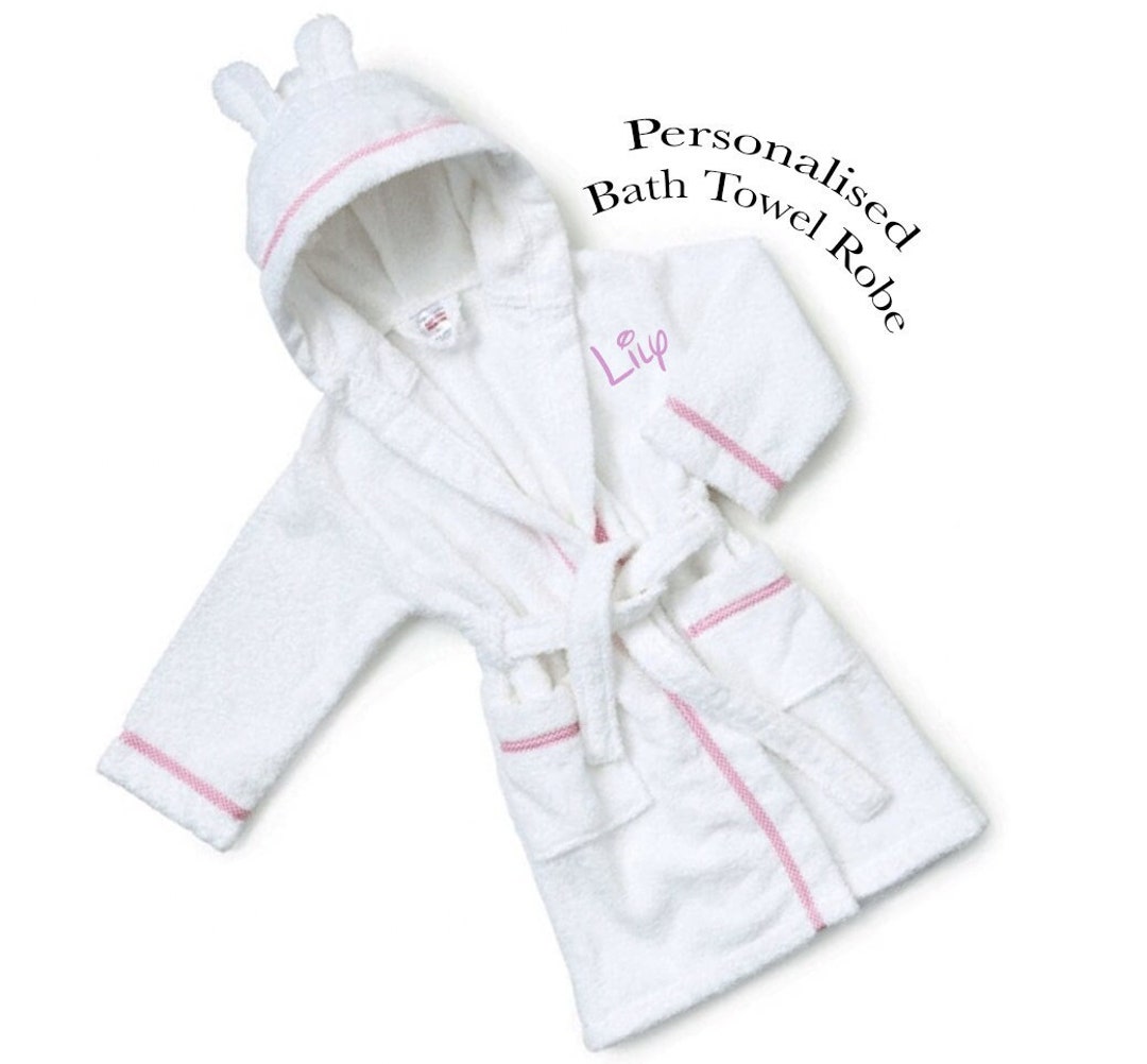 Personalised Bath Towel Robe Baby Hooded Dressing Gown Pink Etsy UK