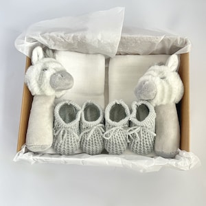 Baby Twin Gift Set, Zebra Baby Gift, Baby Gift Hamper box, twin baby shower gift, twin baby girls, twin baby boys, personalised twins gift
