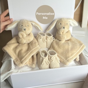 Zwillings-Baby-Häschen-Geschenk-Set, Zwillings-Neugeborener, Baby-Geschenk-Korb, Zwillings-Babyparty, Zwillings-Baby-Mädchen, Zwillings-Baby-Jungen, personalisiertes Zwillingsgeschenk, Häschen