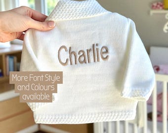 Personalized Baby Knit Cardigan, Embroidered Name, Christening Gift