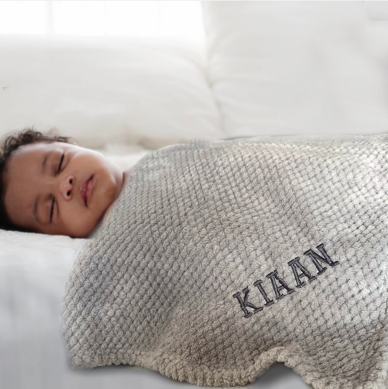 Grey baby blanket, Personalised newborn baby gift, embroidered baby wrap, new baby gift, personalized gift for newborn baby image 1
