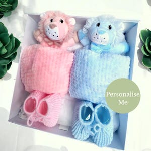 Baby Twin Gift Set, Lion Baby Gift, Baby Gift Hamper, twin baby shower, twin baby girls, twin baby boys, personalised twins baby gift