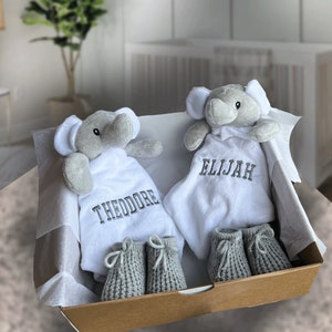 Personalised New Born twin Baby Gift Set, Elephant Baby Gift, Baby Gift Hamper, twin baby shower, baby twin girls, twin baby boys, image 2