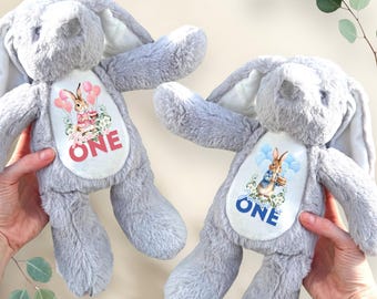 Personalised First Birthday Soft Toy, 1st Birthday Baby Gift, Personalised Name Bunny, Baby Keepsake, Teddy, Plush Toy, Personalised Teddy