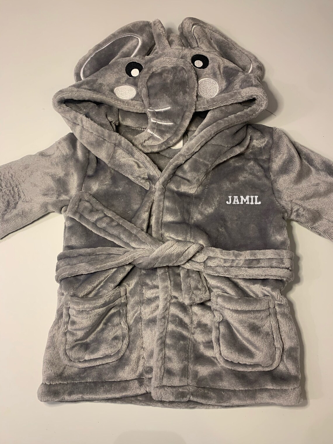 Personalised bath robe baby hooded dressing gown grey fleece Etsy
