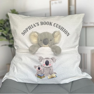 Personalized Children&#39;s Reading Cushion, Personalised Cushions for kids, Children&#39;s, Koala Soft toy Reading Gift, children&#39;s room decor