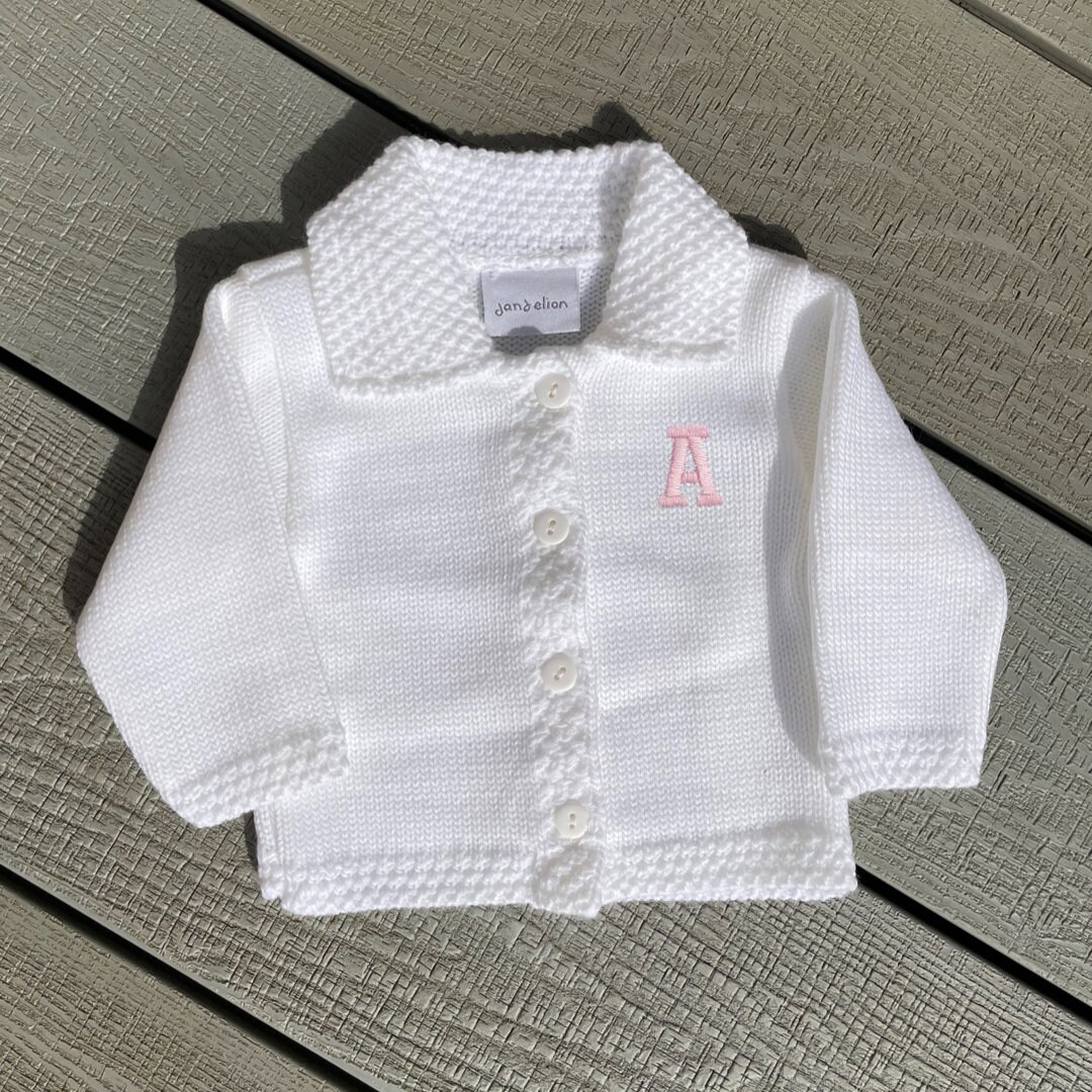 Personalised white Baby cardigan White Knitted Cardigan Etsy