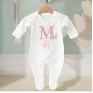 Personalised Initial and baby sleep suit, cute baby personalised bodysuit, baby name keepsake gift,  Initial and name bib