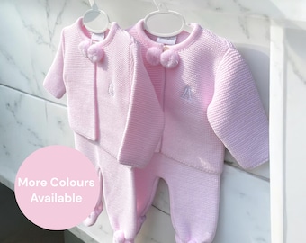 Conjunto de cárdigan y pantalón de punto personalizado para bebé, ropa de bebé, mono de cochecito, traje de bebé de dos piezas, conjunto de bebé, niña, niño