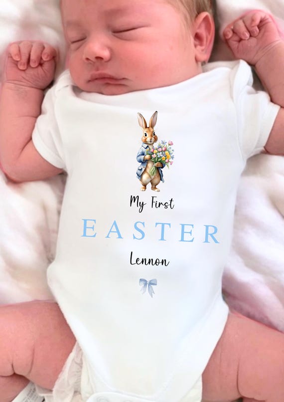 Baby's First Easter Outfit, Personalised First Easter Baby Grow