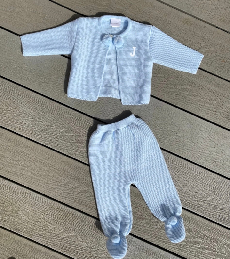 Knitted Baby Two Piece Baby Suit Personalised Baby Outfit Etsy