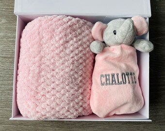 Personalised pink elephant baby girl gift set, new born baby girl box, baby girl shower gift, Personalized baby gift